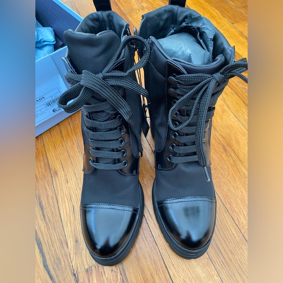 Prada re-nylon and leather combat booties size 37. Brand new in box with tags - Picture 3 of 11